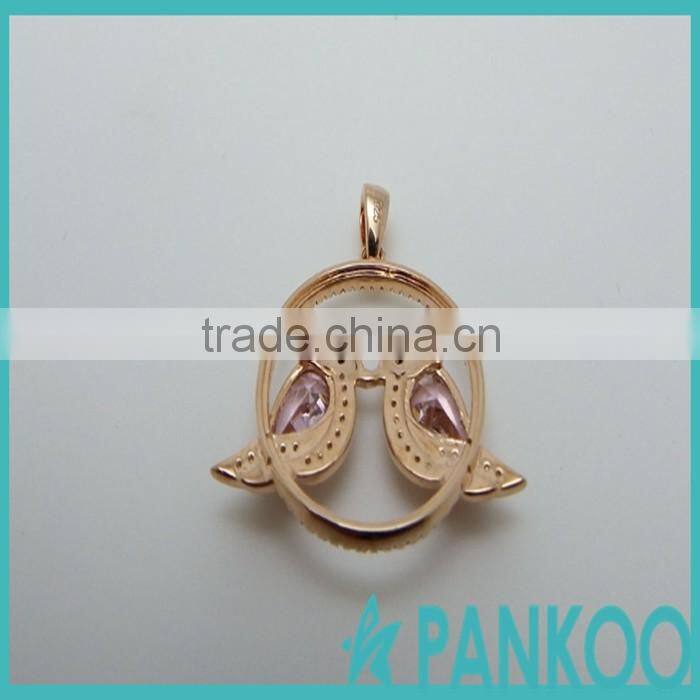 wholesale double bird 925 sterling silver inlaid rose quartz pendant