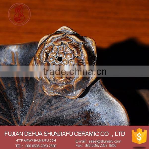 Chinese Antique Hand Made Lotus Shape Ceramic Incense Stick Holder