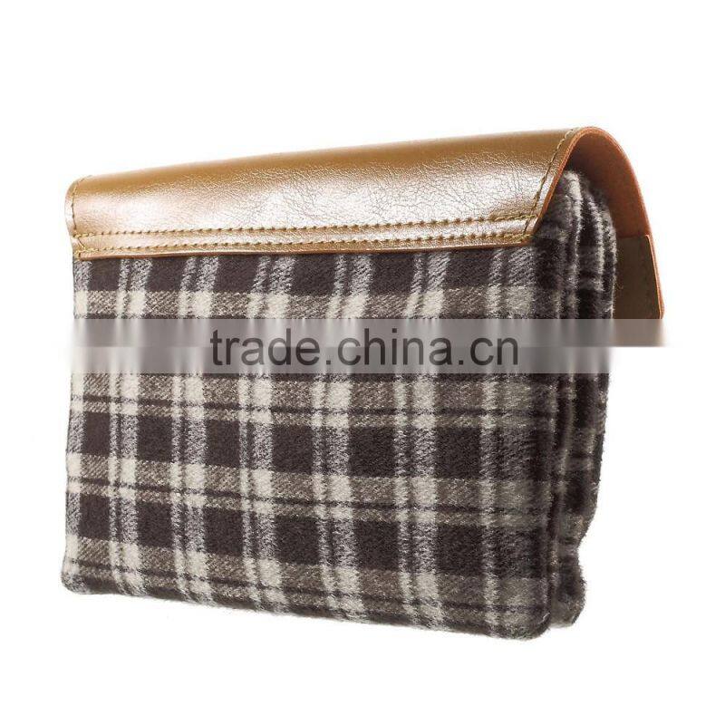 Check Pattern Lint and Leather Hybrid Bag for Smart Phones with Strap Size: 19 x 12cm(L x W)