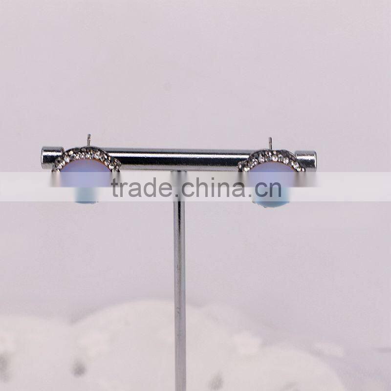 Natural Moonstone Earring, Pave Crystal Gem stone Earring, Charm Druzy Stud Earrings