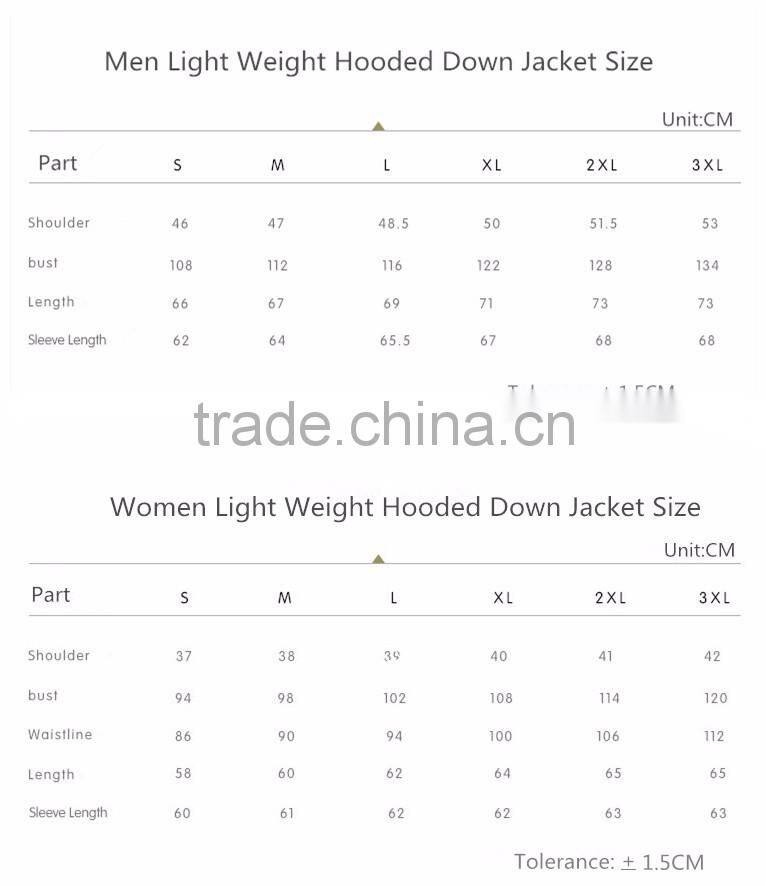 Mens / womens winter down hooded jacket whoesale clothing