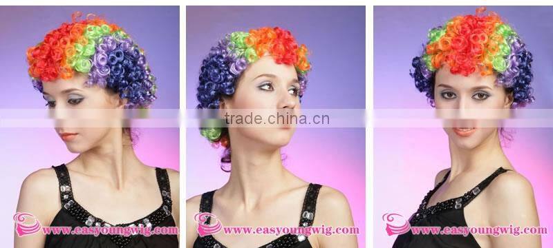 Cheap synthetic Rainbow Clown Afro Wig, football fans wig