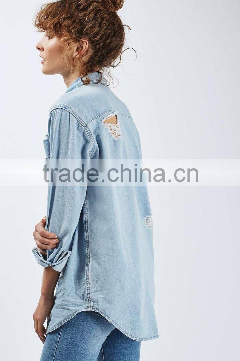 Guangzhou Factory price 2016 Ripped Washed denim shirts wholesale