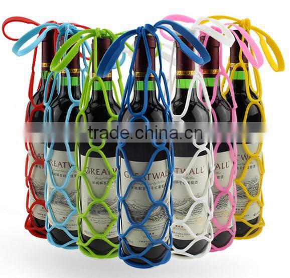 100% Food grade fashionable silicone wine bottle bag and wine bottle carry bag silicone wine bottle holder/silicone wine tote