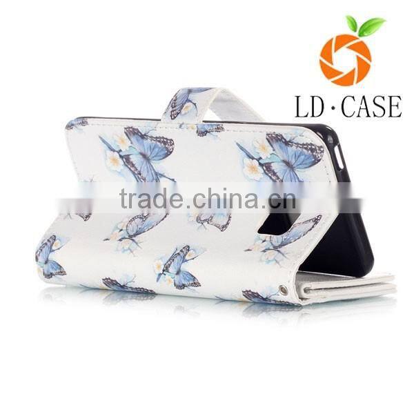 Butterfly Printed Premium PU Leather Wallet Flip Protective Phone Skin Case with Magnetic Closure for Samsung note 7