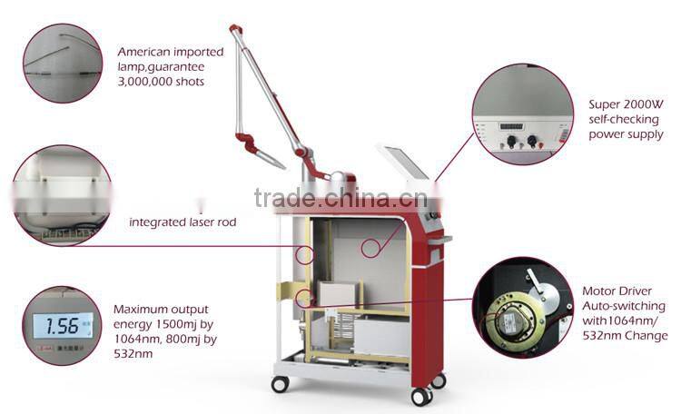 Good effects closed-off water circulation + air cooling system nd yag laser for tattoo removal