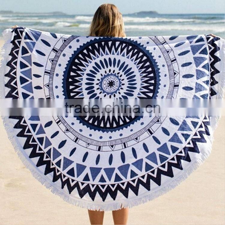 Australia Popular 100% Cotton Printed Round Beach Towel with Tassels