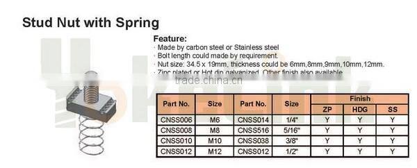 Hot sell Galvanized Stud Nut with Spring For solar Fastener M6,M8,M10,M12
