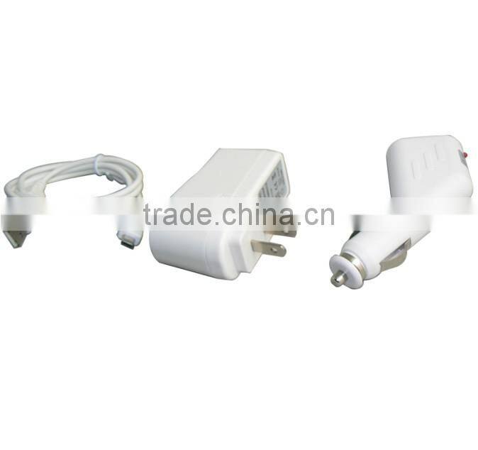 3 in 1 micro USB cable car charger adapter travel wall charger white
