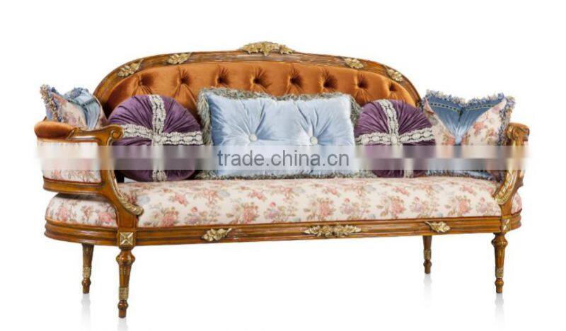 Concise design European living room wood carving fabric sofa set