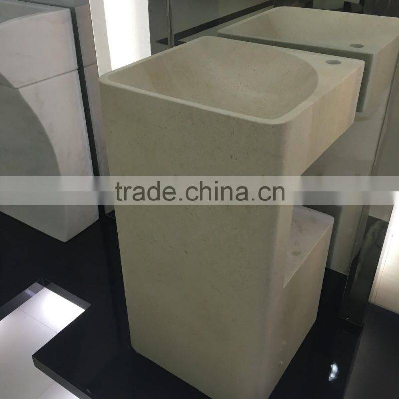 Beige marble pedestal sink pedestal basin