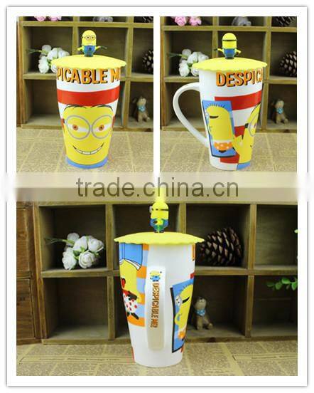 Cup With Lid, Super Mario cartoon ceramic mug with Silicone lid/office coffee cup