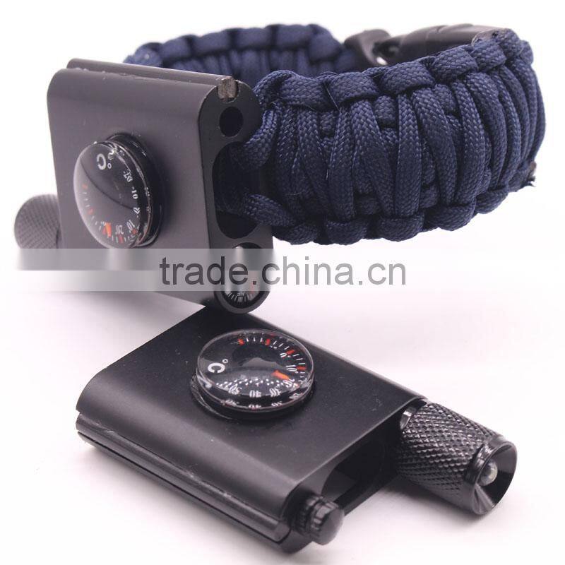 Newest design outdoor survival compass paracord bracelet with LED light