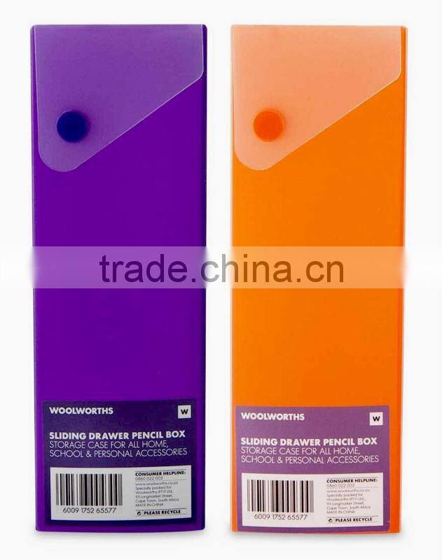 Sliding Drawer PP Pencil Box with button , PP pencil box , Fashion stationary pencil cases