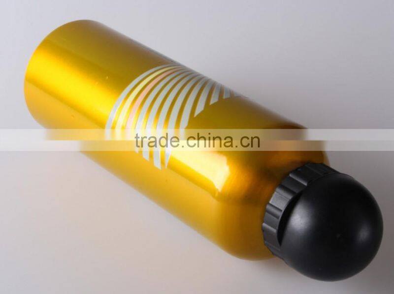 gold color aluminum water bottle with plastic cap