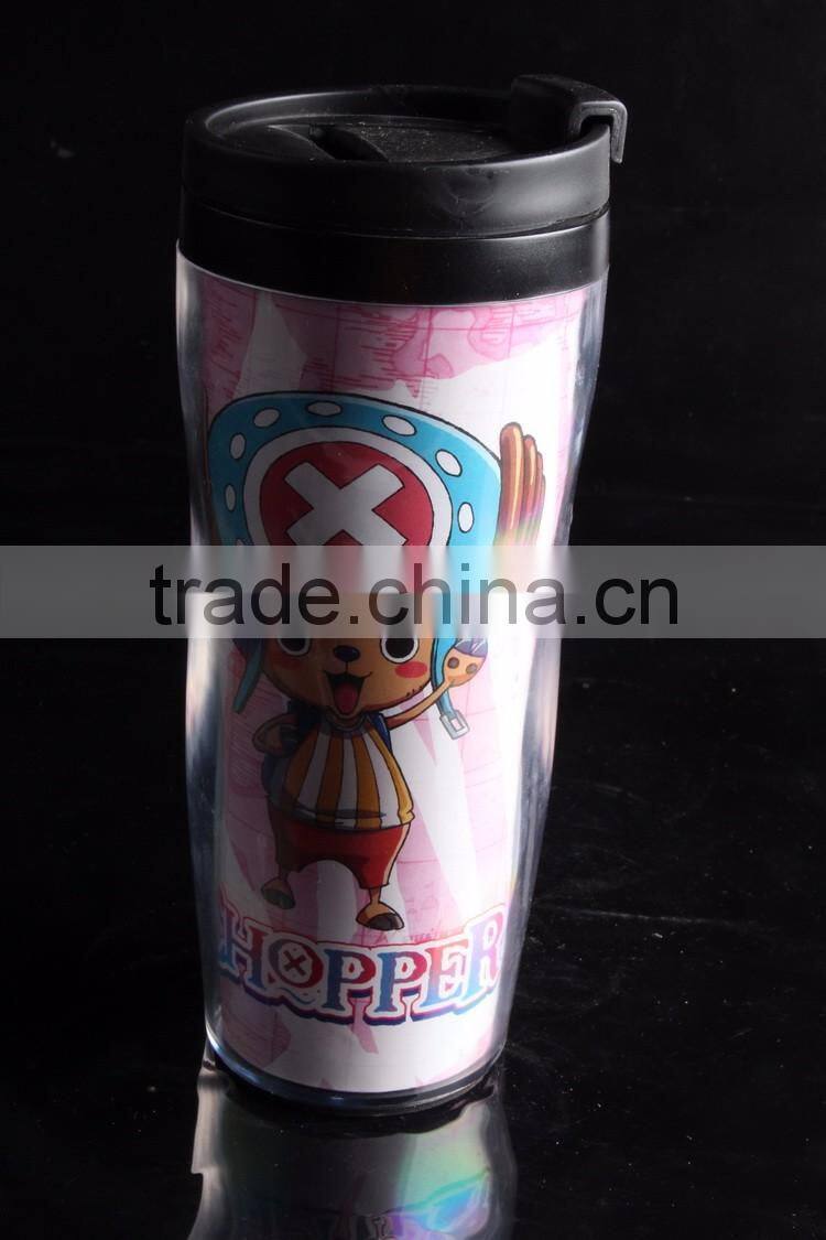 12oz Cheap Double Wall Travel Plastic Coffee Mug With Wall Paper