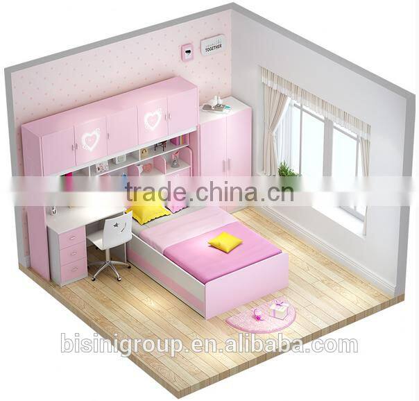 Pink and Blue Bed Children Bedroom Furniture Storage Multifuntional Combined-bed for Kids