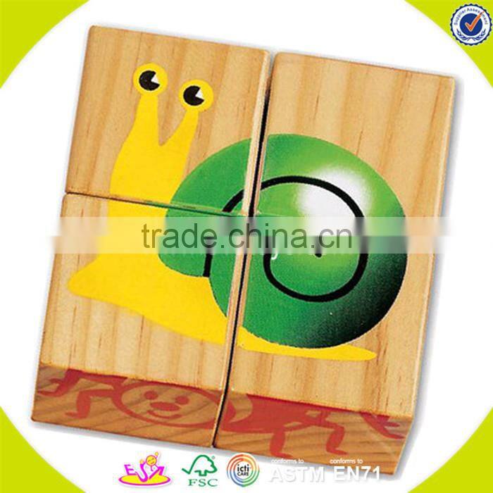 Wholesale kids wooden blocks cube puzzle toy cheap fruits shape wooden blocks puzzle toy W14F019