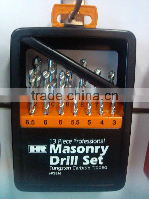 13pcs professional masonry drill bits set packing in metal box