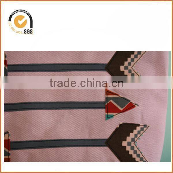 Flag/Bunting Applique Makeup Bag/ Zipper Pouch: Natural Canvas with Yellow and Pink Floral By Chiqun Dongguan CQ-H01081