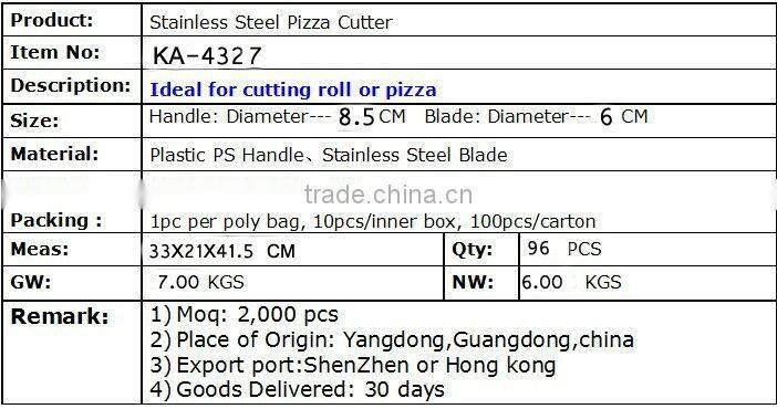 KA-4327 2.6" Diameter Blade stainless steel pizza cutter