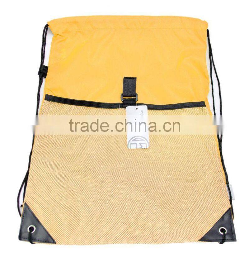 Promotional Custom Designed Mesh Drawstring Backpacks/Wholesale string bags with front mesh pockets