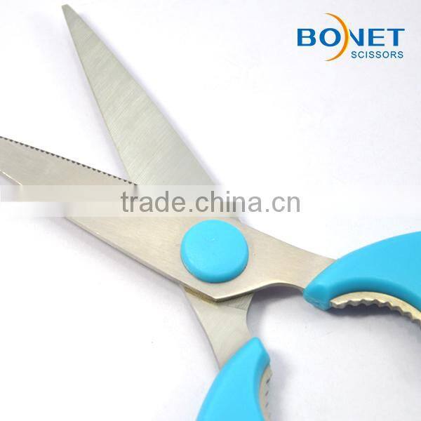 SKI0008 LFGB certificated 8-1/4" soft handle best quality kitchen scissors with safety cover