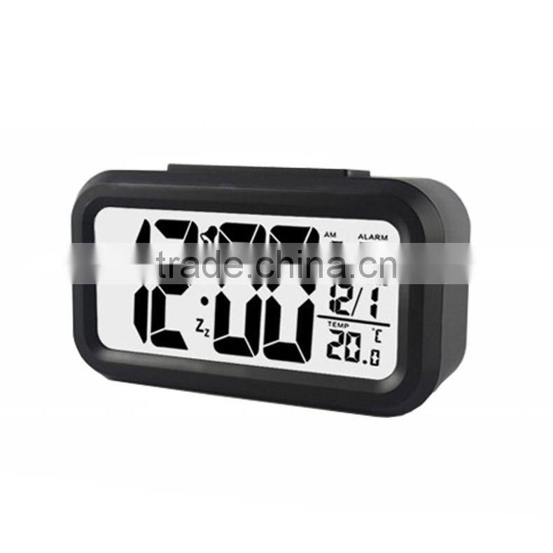 Digital Clock LCD Clock Light Control Backlight Time Calendar Thermometer Snooze Plastic Alarm Clock
