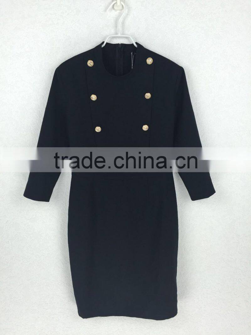 2016 Black Long Leather Collarless Wool Winter Women Winter Trench Coats