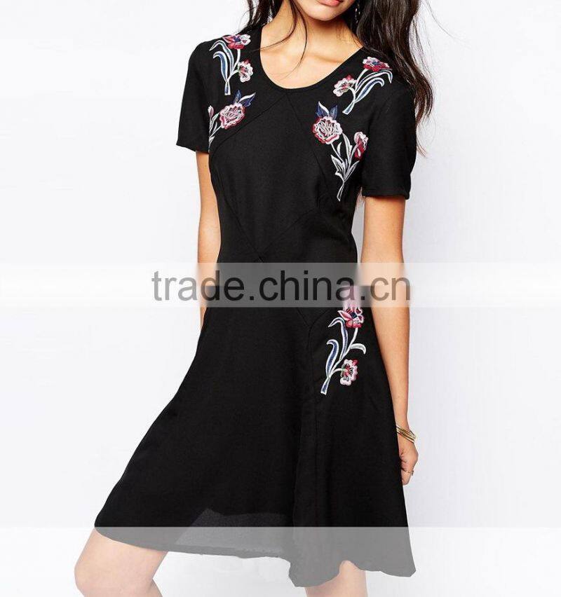 new elegant fashion lady prom party dress quality factory wholesale short sleeve dresses evening pattern