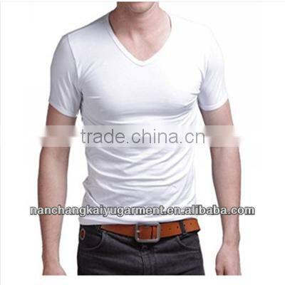 2014 Summer New Arrival Men's Fashion Plain Short Sleeve V-Neck T-Shirt