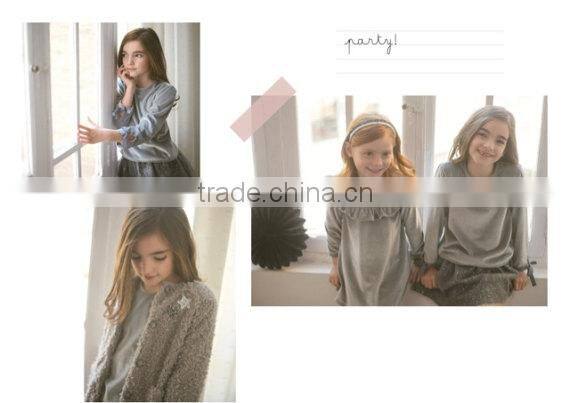 2017 new style long sleeve velour children boutique clothing kids wholesale fancy baby dress