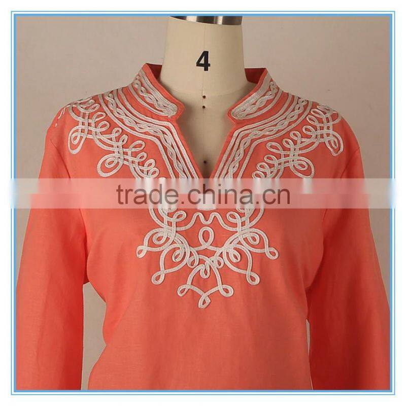 Hot Cotton Linen Clothing Plus Size Blouse Neck Embroidery Design