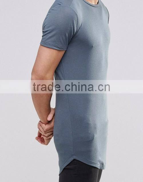 OEM super longline curved hem blue muscle t-shirt / slim fit tight tee shirts for men