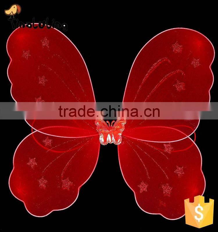 Fancy Girls Party Decorations Kids Butterfly Fairy Wing Red Nylon Butterfly Wings Sets