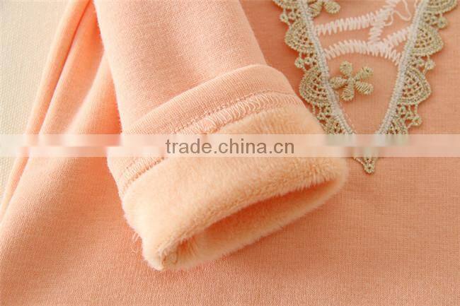 2015 new design girls t-shirts with lace design sweet girl t-shirt with plush in side