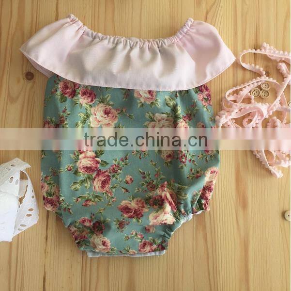 Children Summer Frocks Designs Infant Floral Vintage Bodysuit Baby Girls Off-shoulder Romper