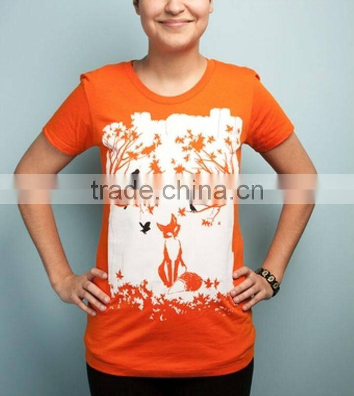 Screen printed Orange t shirt for ladies