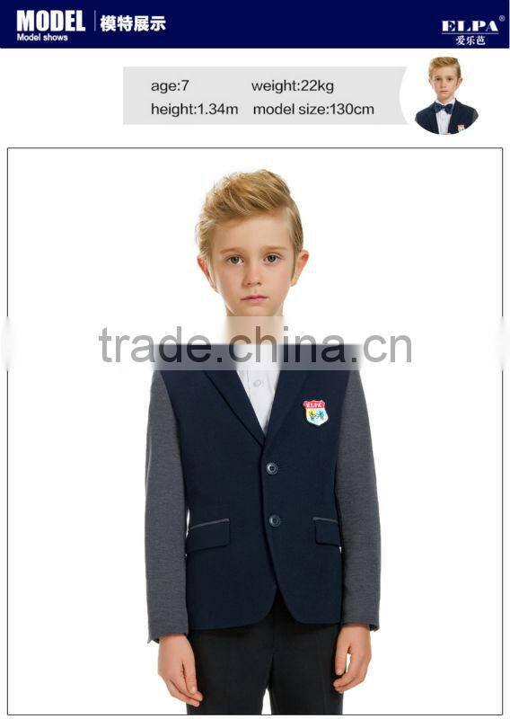 ELPA 2016 Fashion Hot sale Dark Blue China manufacture casual kids blazer with gray sleeve