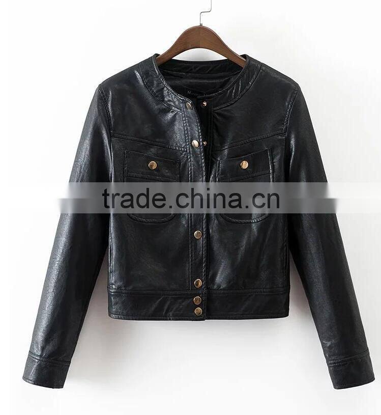 Runwaylover EY1002C high quality short PU leather jacket women 2016