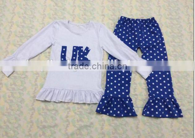 persnickety wholesale children's remake soft denim double ruffle dark blue jean color fashion kids clothes sets fall winter