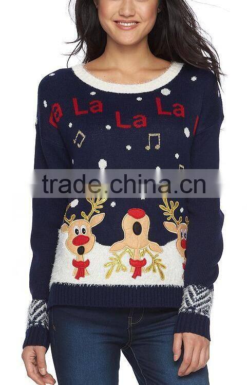 Custom Funny Pictures Festival Young Girls Wearing Knits Sweater for Christmas