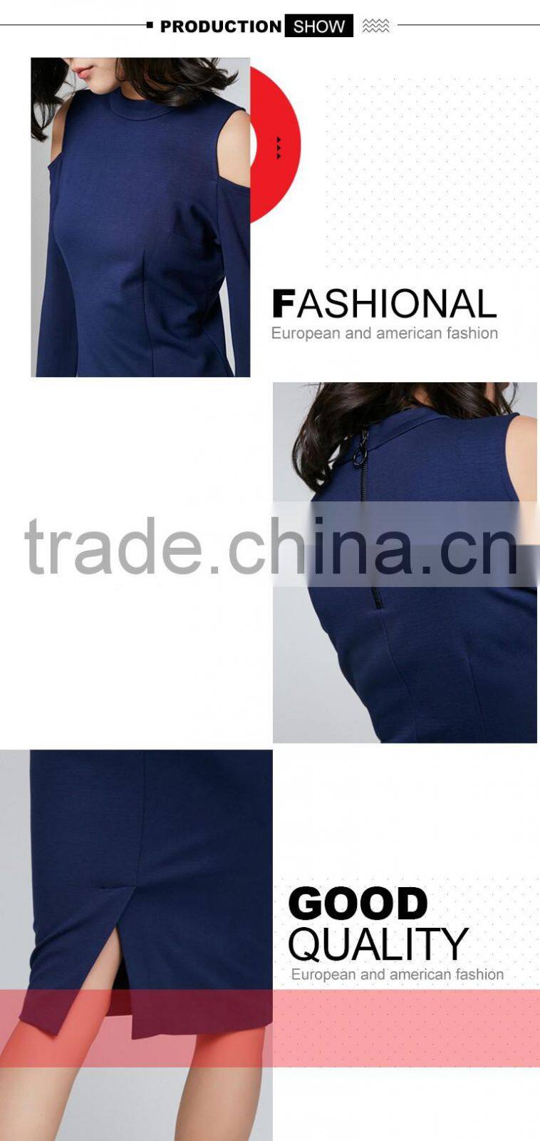 Womens fashion navy blue western style party sweater dress with high quality