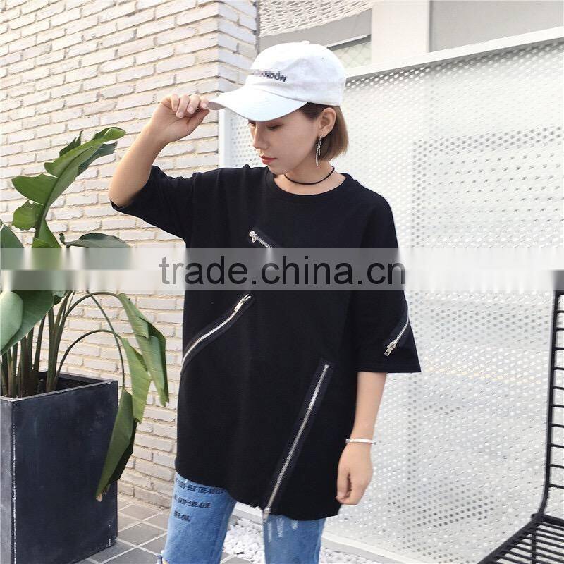 2017 new style women Zip up cotton t shirts with wholesale price