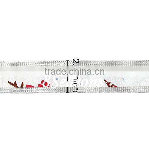 White Christmas Decoration Snowman Pattern Satin Ribbon 25.0mm