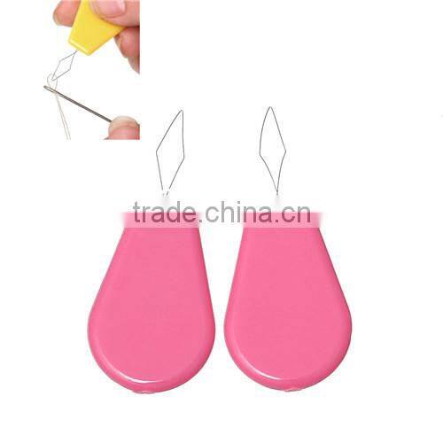 Fuchsia Teardrop Shaped Steel Bow Wire Needle Threader Stitch Insert Tool For Hand &Machine Sewing