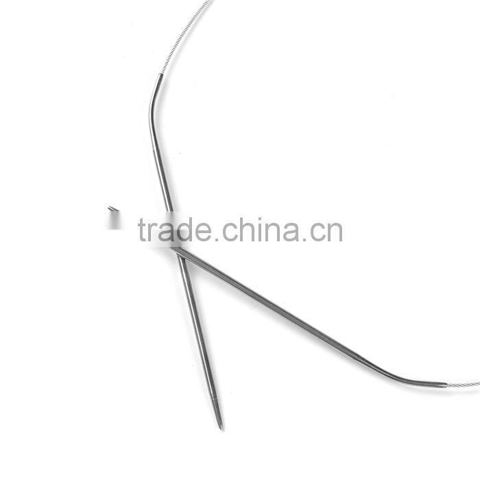 Custom Silver Tone Stainless Steel Circular Knitting Needles 81cm(31 7/8") long long, Needle Thickness: 3mm( 1/8")