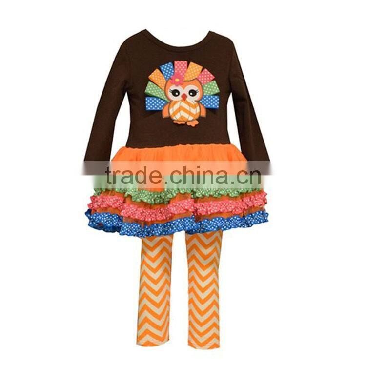 2016 yawoo kids halloween costumes bulk wholesale thurkey peocock applique brown shirt baby girls outfits clothing sets