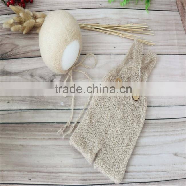 Newborn mohair onesie crochet baby romper newborn bonnet and pant full sets handmade knitted romper photography porps