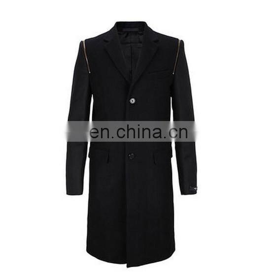 Contrast Design Classic Three Buttons Full Length Gray Overcoat Wool Cashmere Men